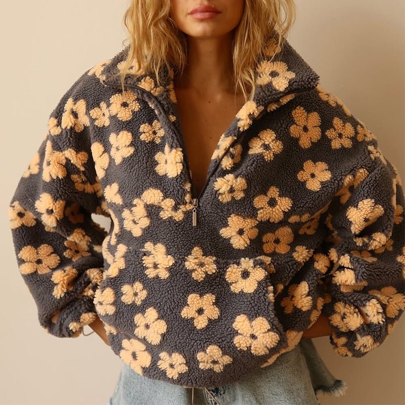 Petronelle™ | Floral Half-Zip Oversized Sweater