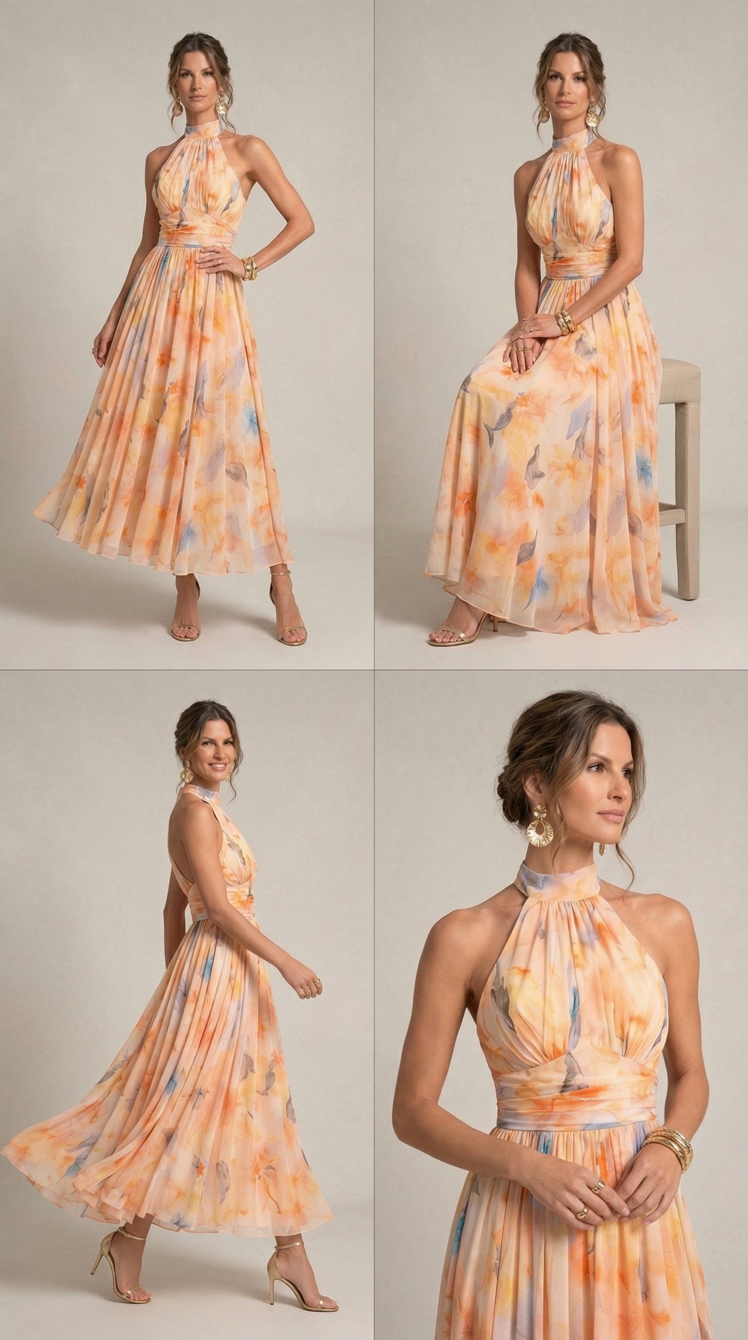 Priscilla™ | Halter Neck Dress with Watercolor Print
