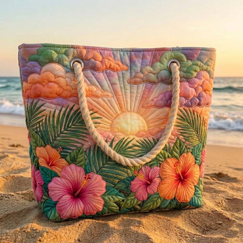 Kailua™ | Quilted Beach Tote – Tropical Sunrise