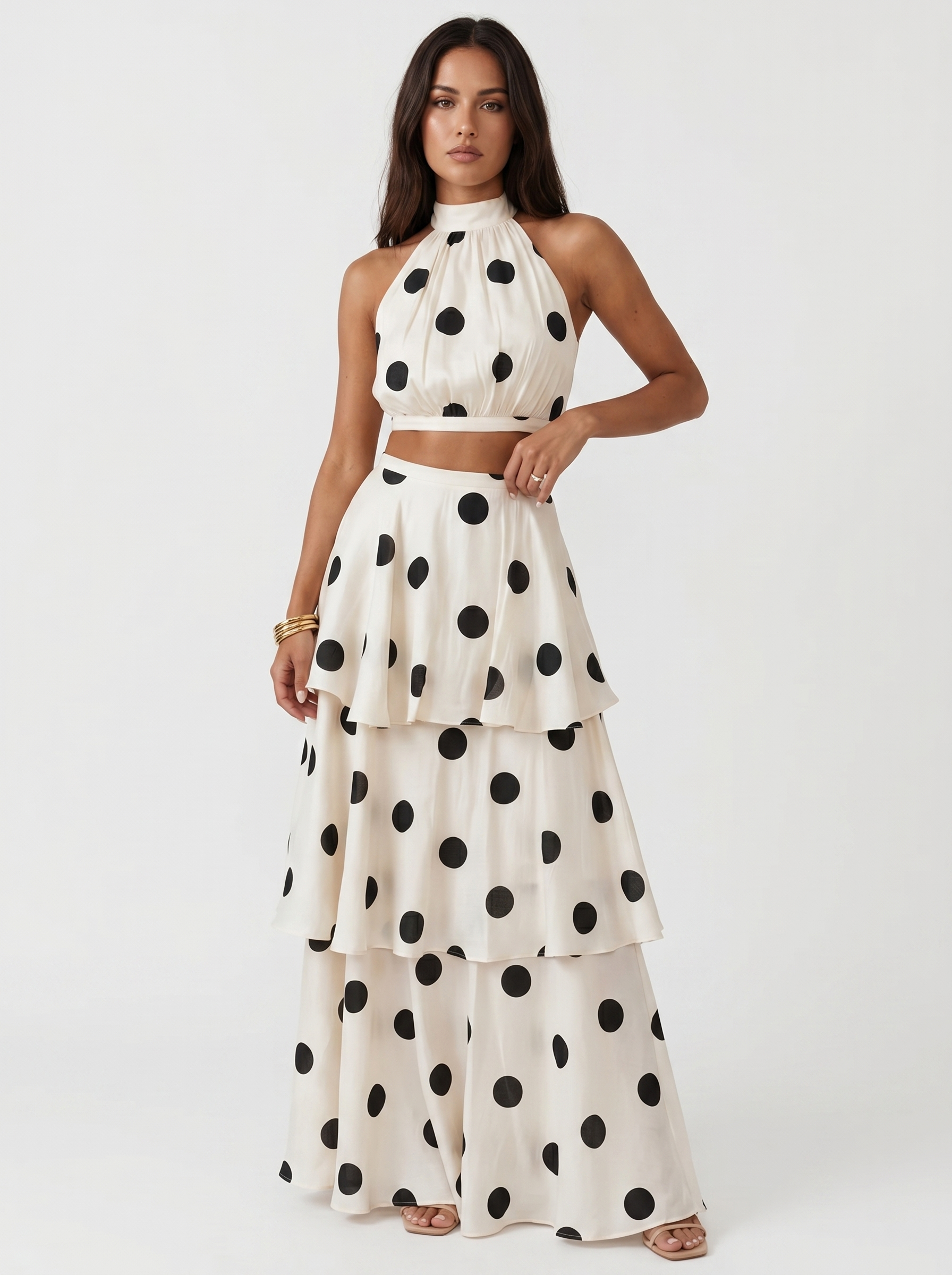 Rosalva™ | Polka Dot Crop Top & Tiered Maxi Skirt Set