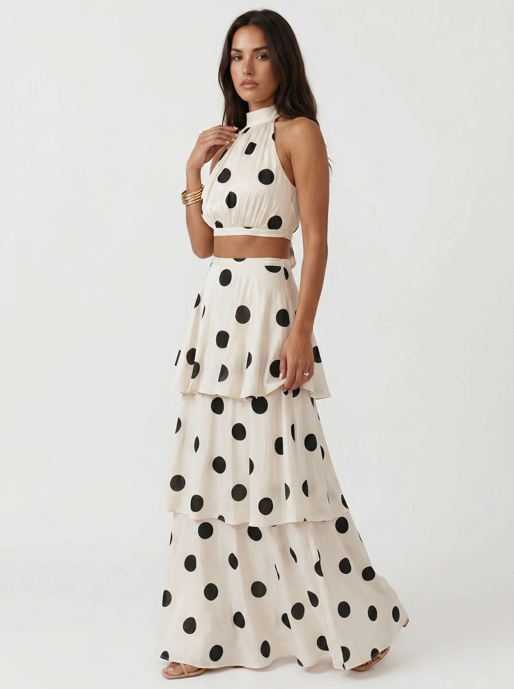 Rosalva™ | Polka Dot Crop Top & Tiered Maxi Skirt Set