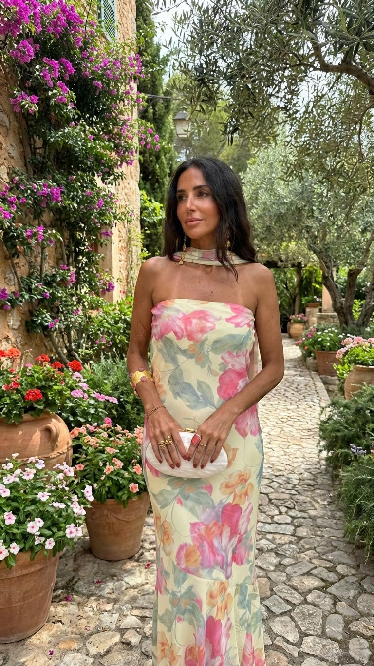 Florence™ | Strapless Floral Watercolor Long Dress
