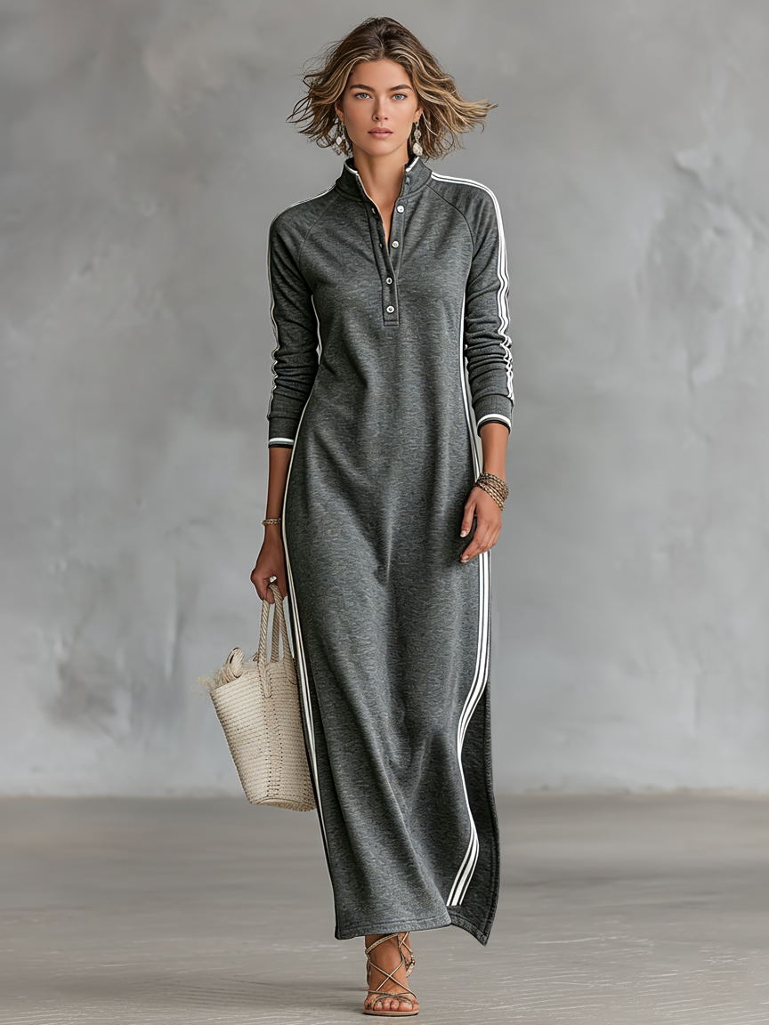 Merilyn™ | Collared Sweatshirt Maxi Dress