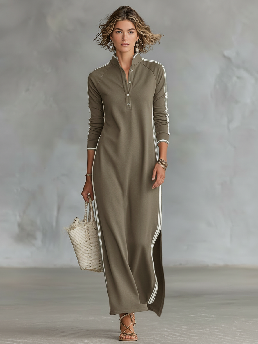 Merilyn™ | Collared Sweatshirt Maxi Dress