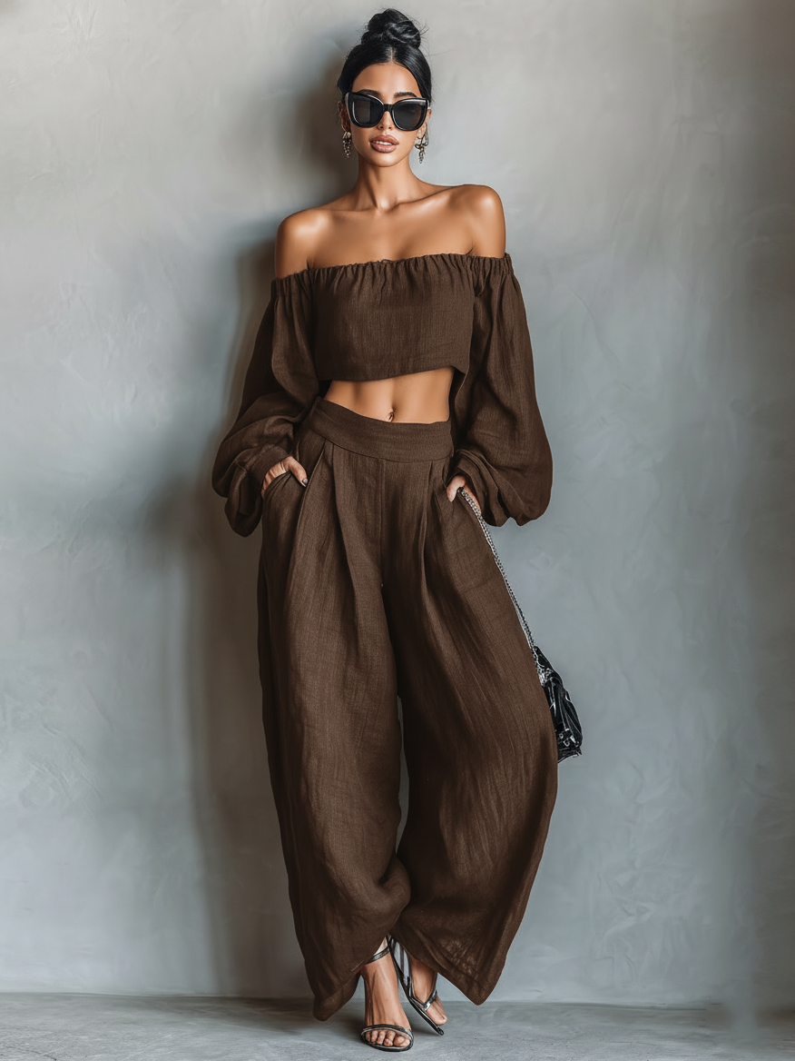 Beatrix™ | Off-Shoulder Crop Top & Wide-Leg Pant Set