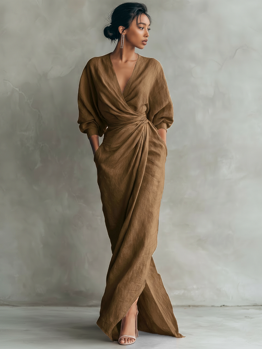 Adelaide | Linen-Blend V-Neck Wrap Maxi Dress