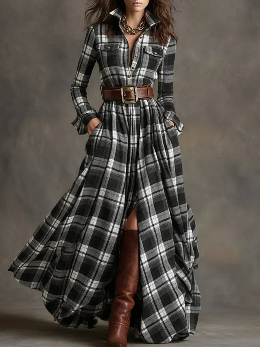 Mackenna™ | Plaid Belted Maxi Dress
