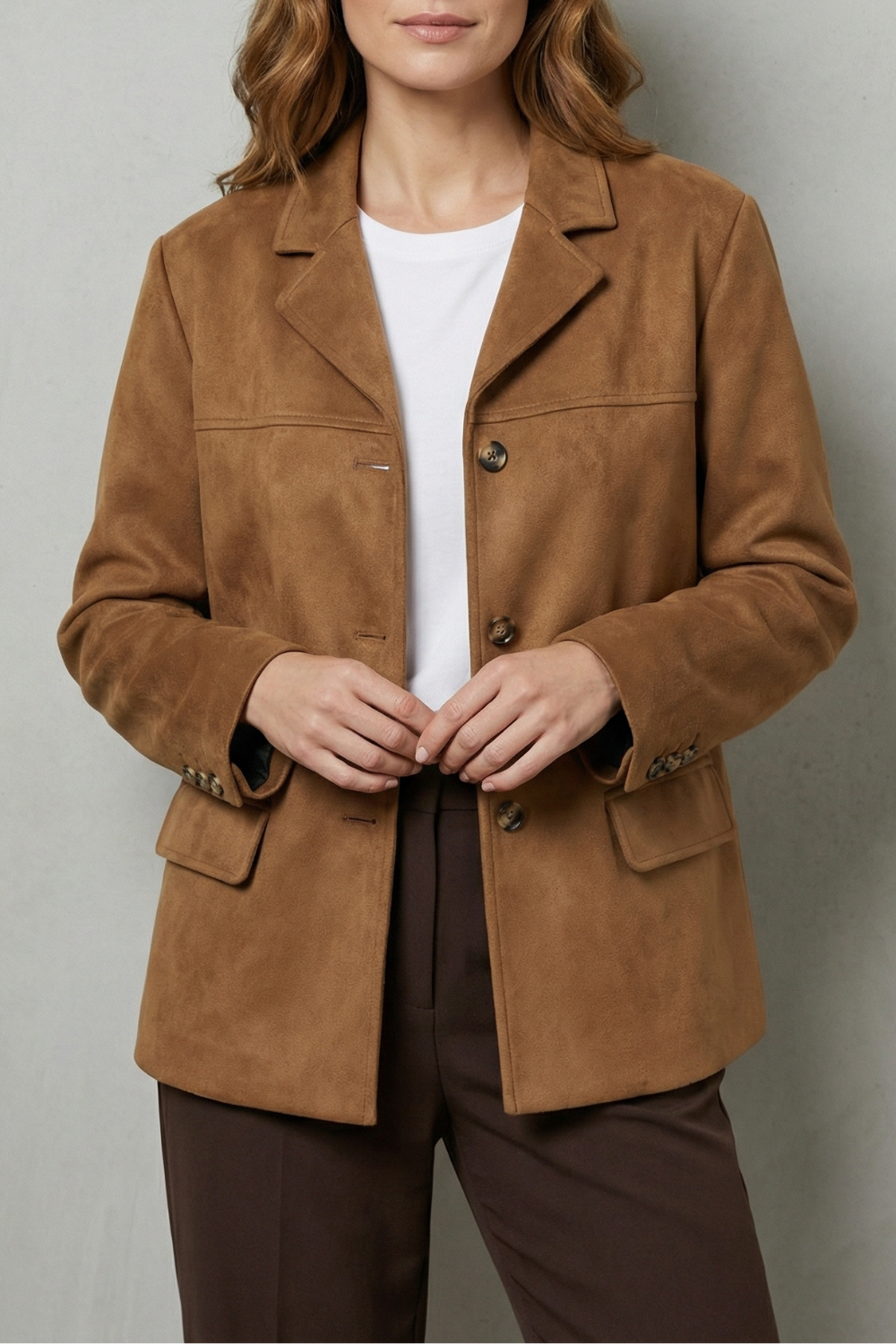 Women's Structured Shoulders Suede Blazer