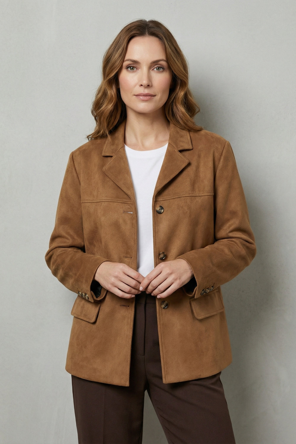 Women's Structured Shoulders Suede Blazer