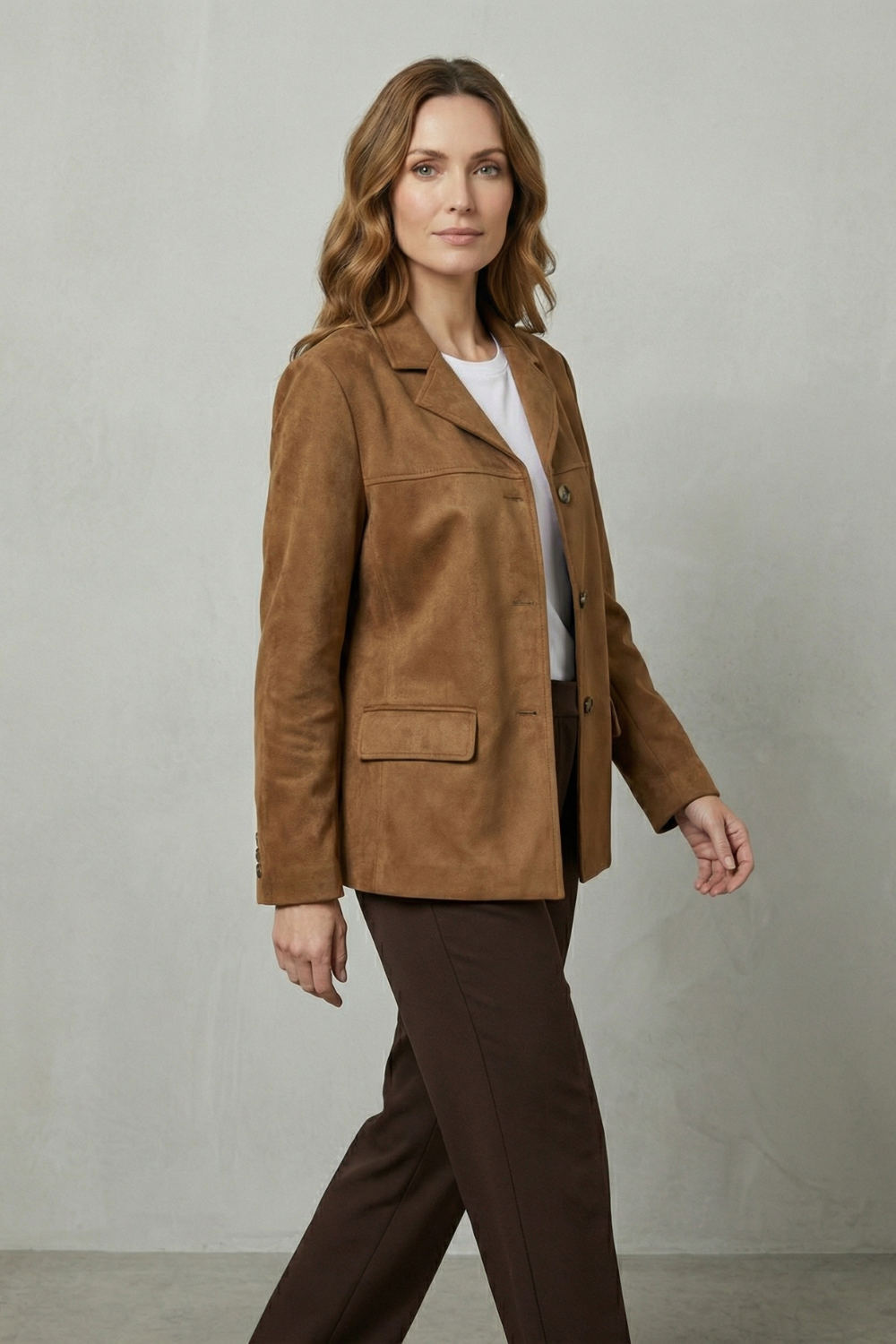 Women's Structured Shoulders Suede Blazer