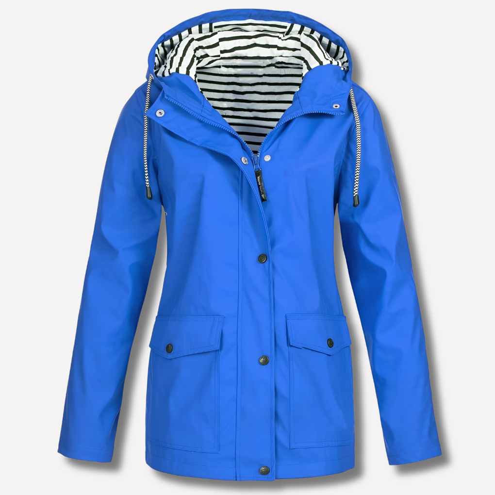 Women's Waterproof Hooded Raincoat with Zip Closure