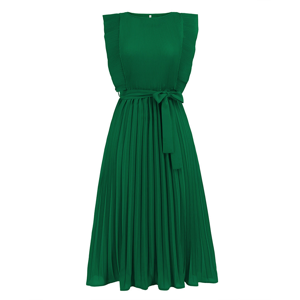 Sofia™ | Pleated Midi Dress with Belt
