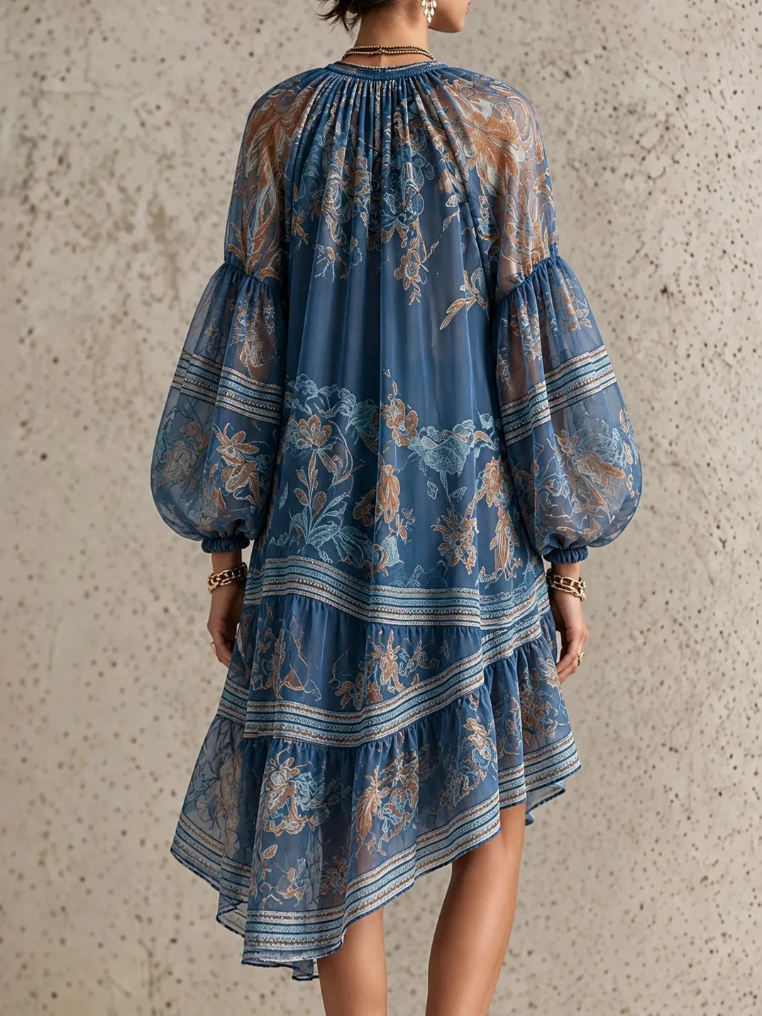 Orvana™ | Vintage Elegant Printed Long-Sleeve Loose Mini Dress