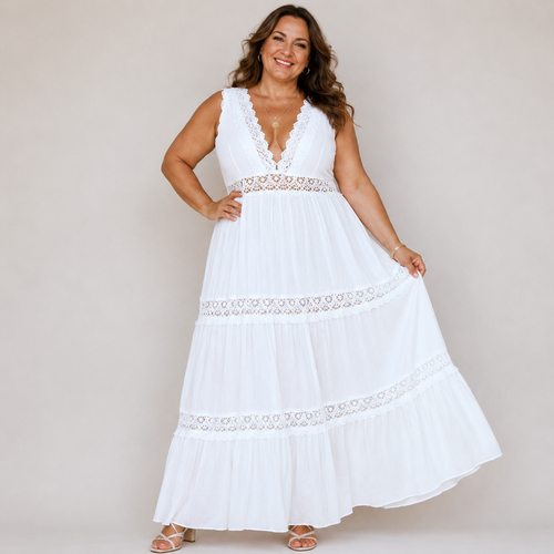 Whitley™ | Lace-Detail Tiered Maxi Dress