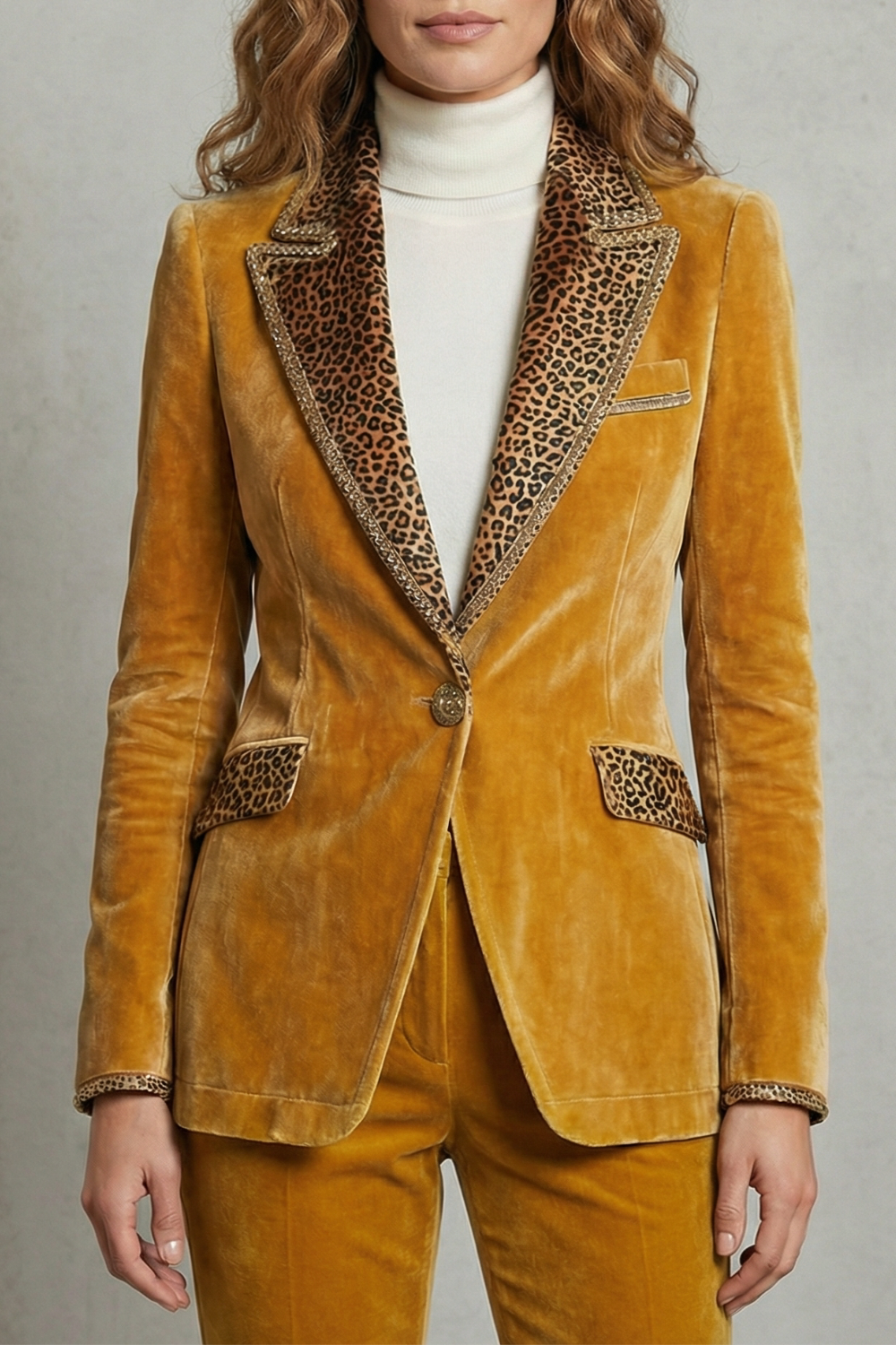 Women's Leopard Contrast Elegant Cut Velvet Blazer