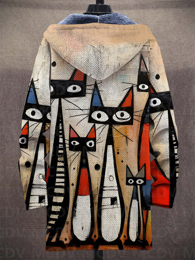 Myrielle™ | Hooded Zip Cardigan with Artistic Cat Print