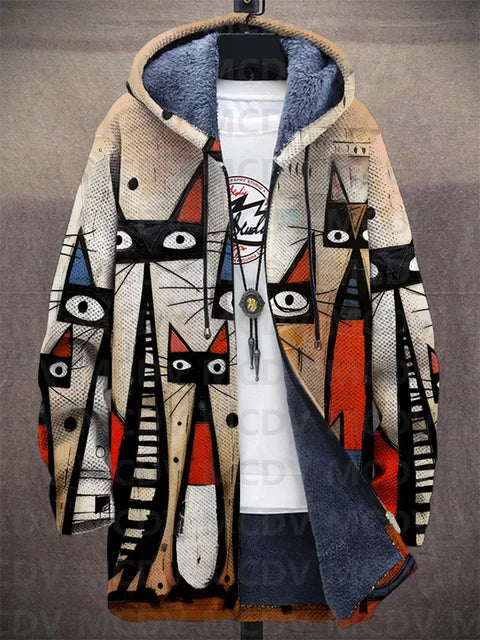 Myrielle™ | Hooded Zip Cardigan with Artistic Cat Print