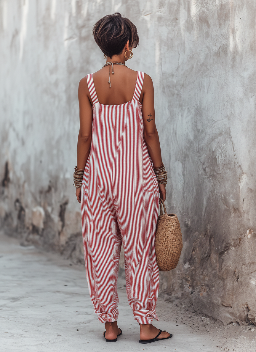 Romilda™ | Minimalist Striped Loose-Fit Square-Neck Sleeveless Jumpsuit