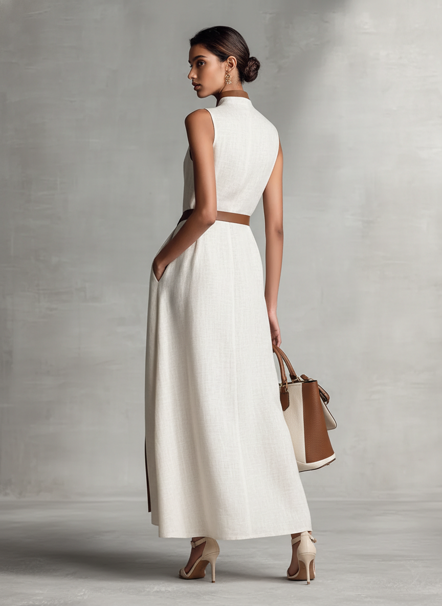Cordelia | Sleeveless V-Neck Tie-Waist Maxi Dress