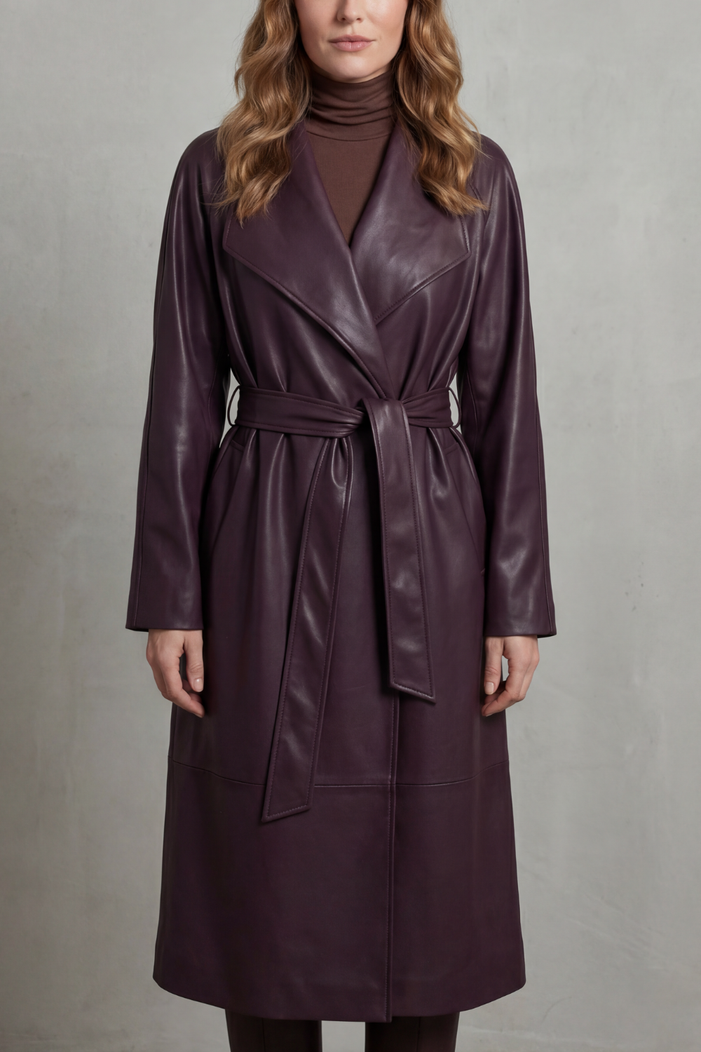 Women's Waist-cinching Silhouette Faux Leather Trench Coat