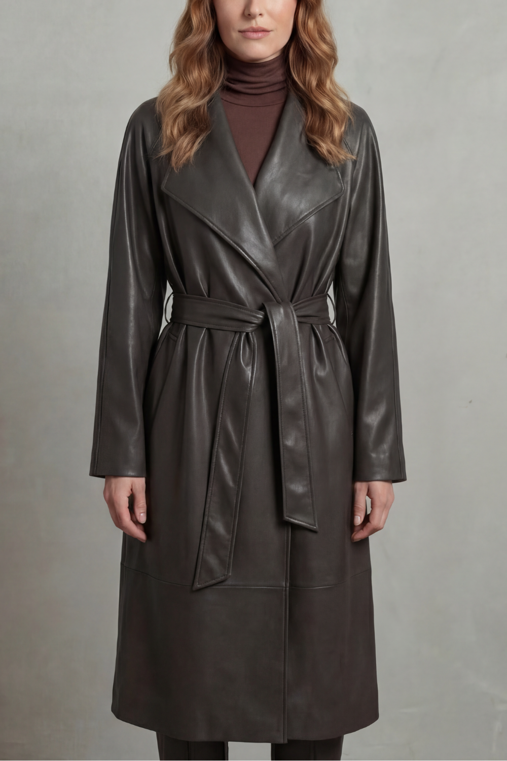 Women's Waist-cinching Silhouette Faux Leather Trench Coat