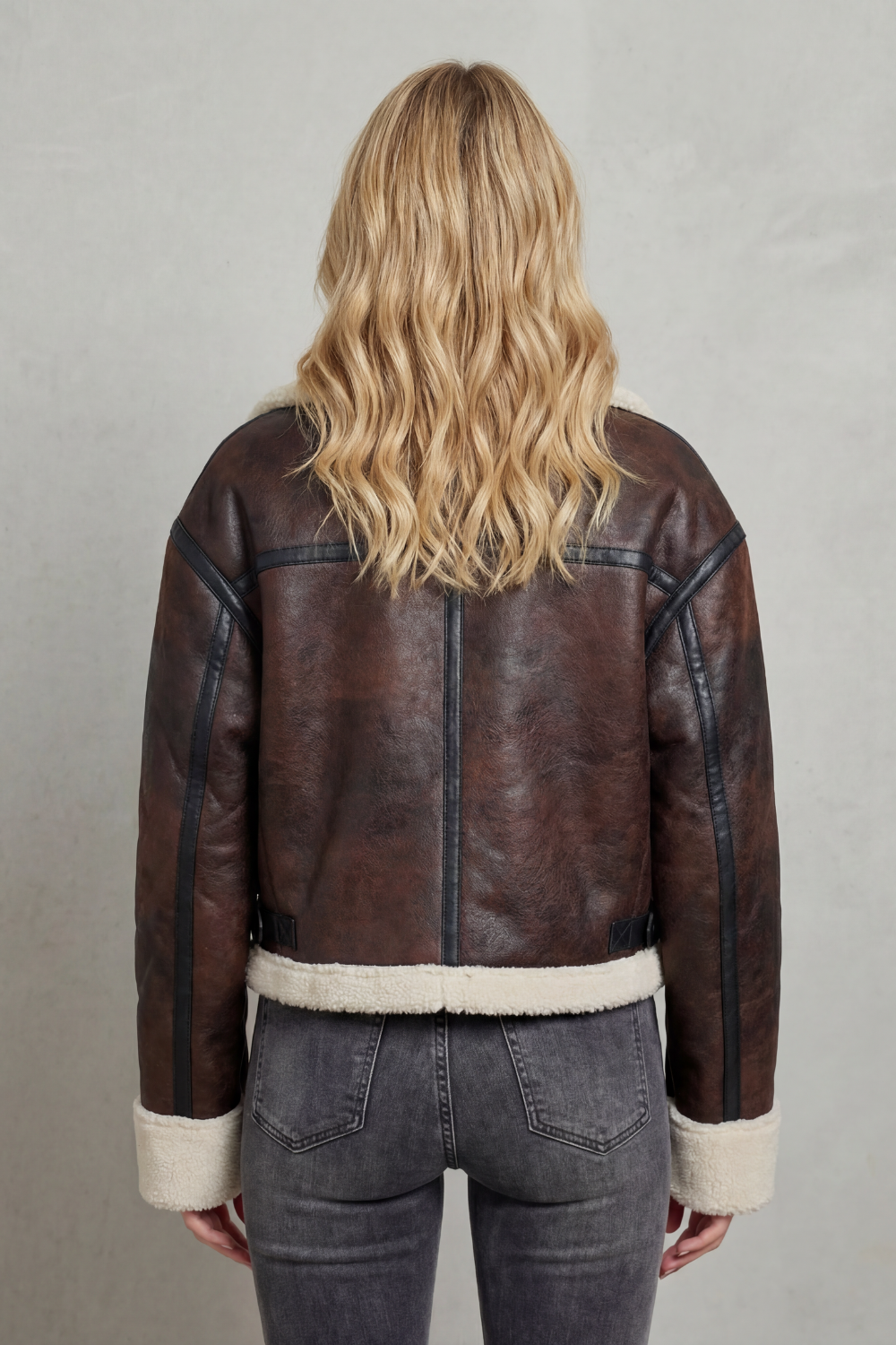Women's Shearling Trim Cropped Aviator Jacket