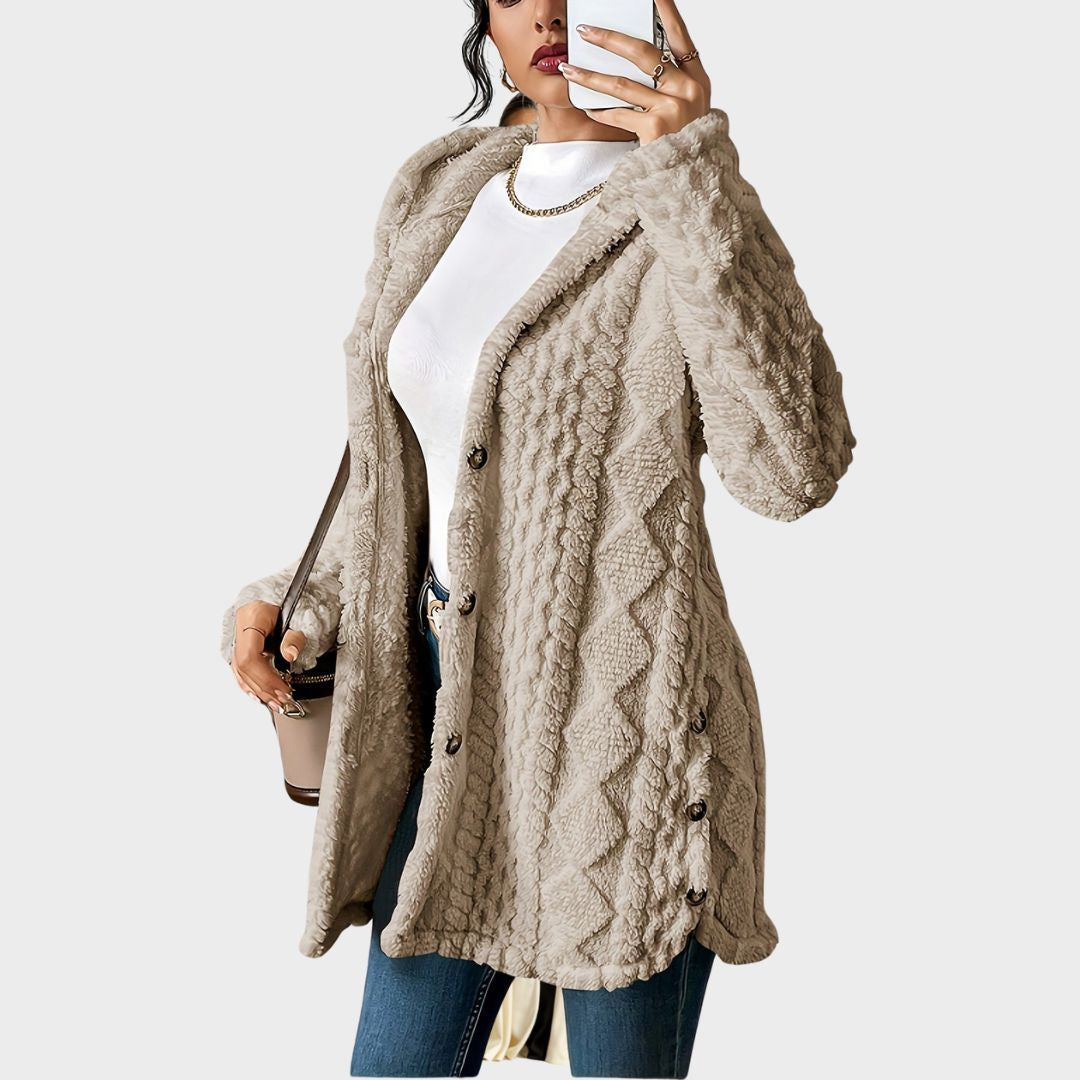 Women's Coat with Hood and Button Closure
