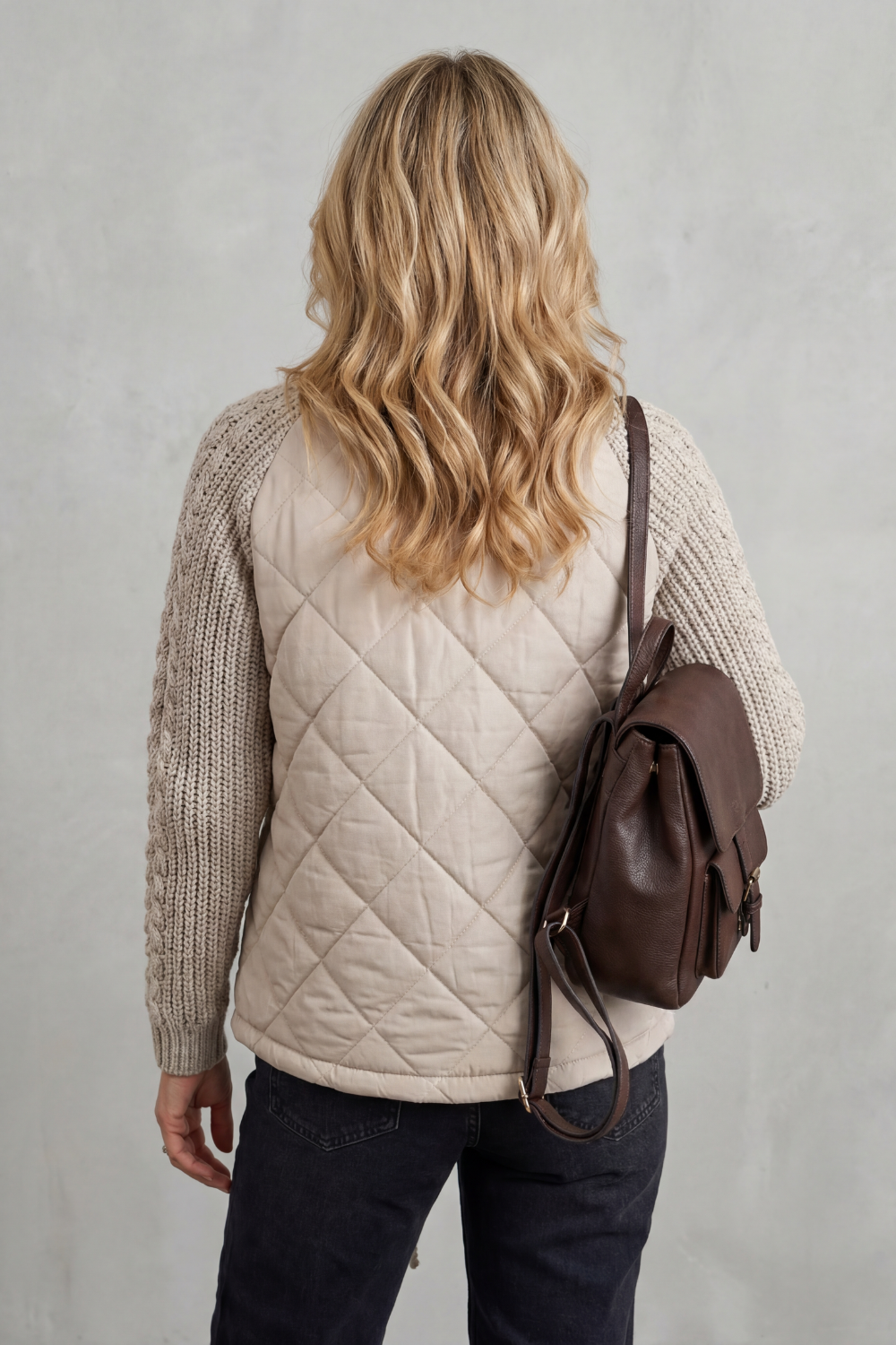 Women's Textured Knit Detail Quilted Puffer Jacket