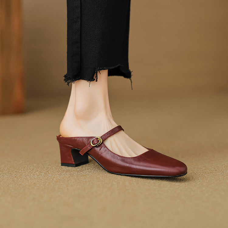 Women's Strap Leather Mules
