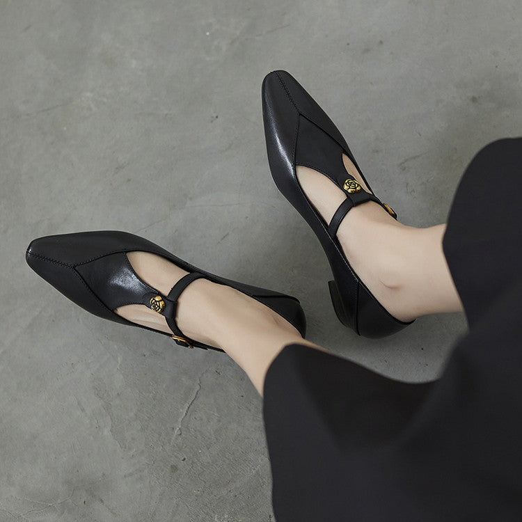 Women's T-Bar Leather Pumps
