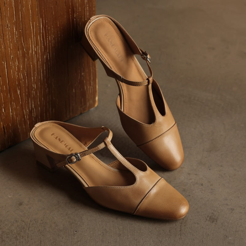 Women's T-Bar Leather Mules