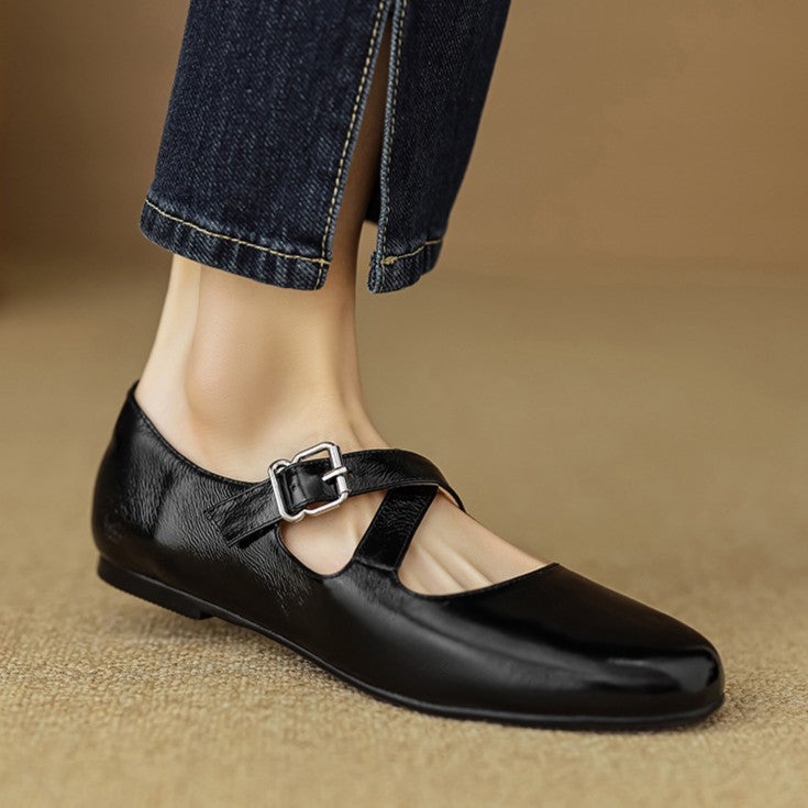 Women's Cross-Strap Leather Flats
