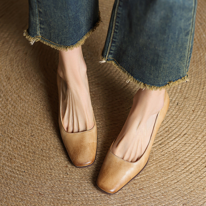 Women's Square Leather Pumps
