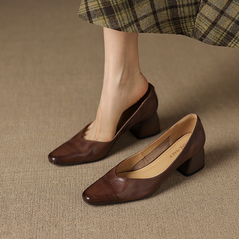 Women's Leather Square Pumps