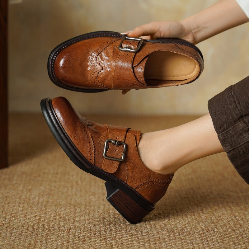 Women's Monk-Strap Leather Brogues