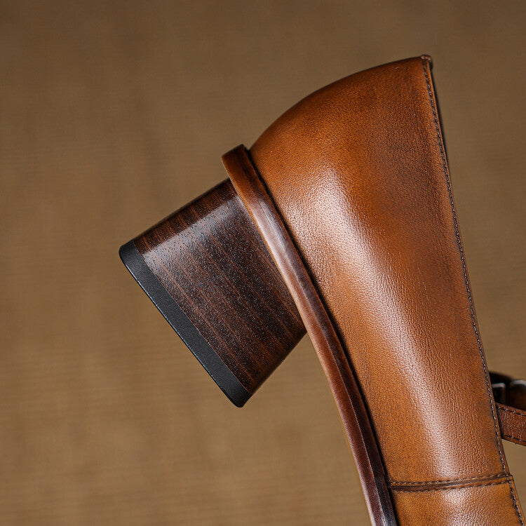 Women's Strap Leather Mary-Jane Heels
