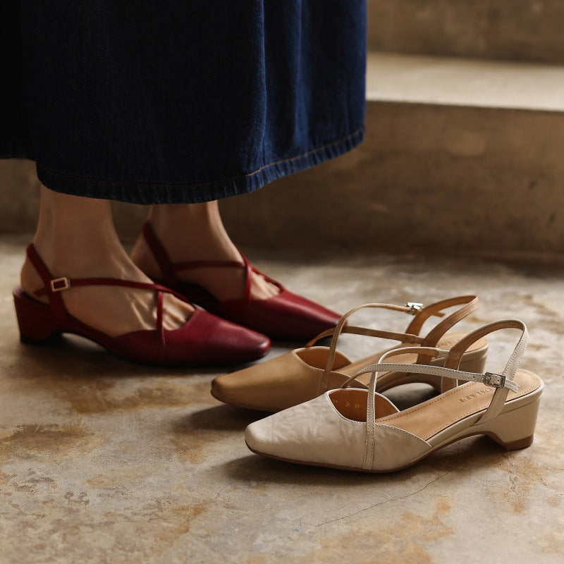 Women's Cross-Strap Leather Slingback Heels