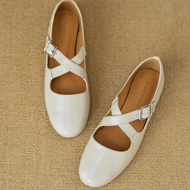 Women's Cross-Strap Leather Flats