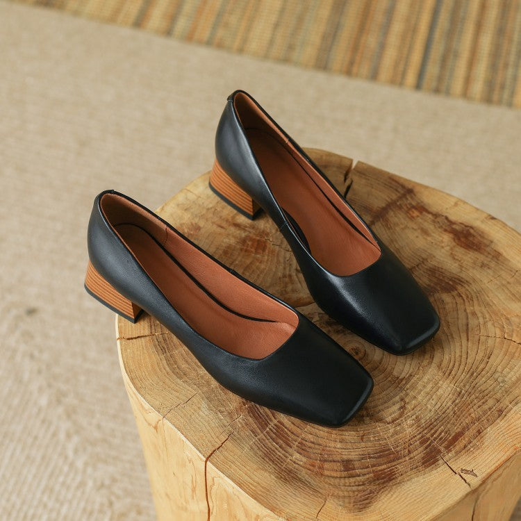 Women's Square Leather Pumps