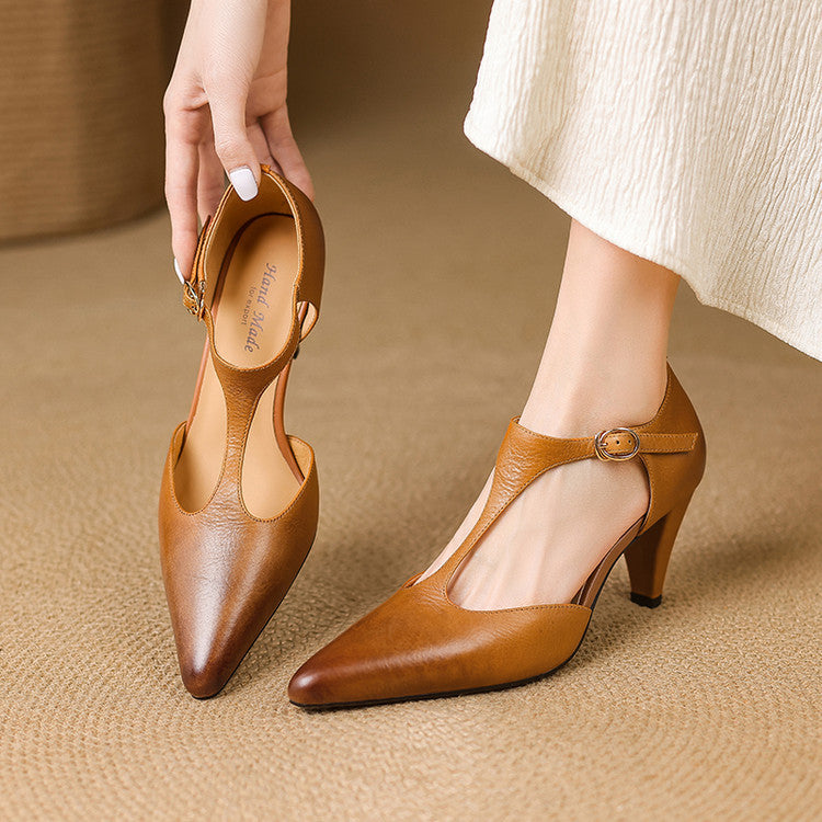 Women's T-Bar Leather Heels
