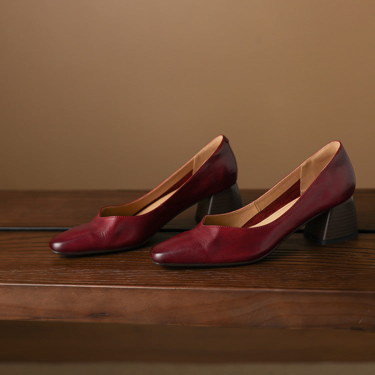 Women's Leather Square Pumps