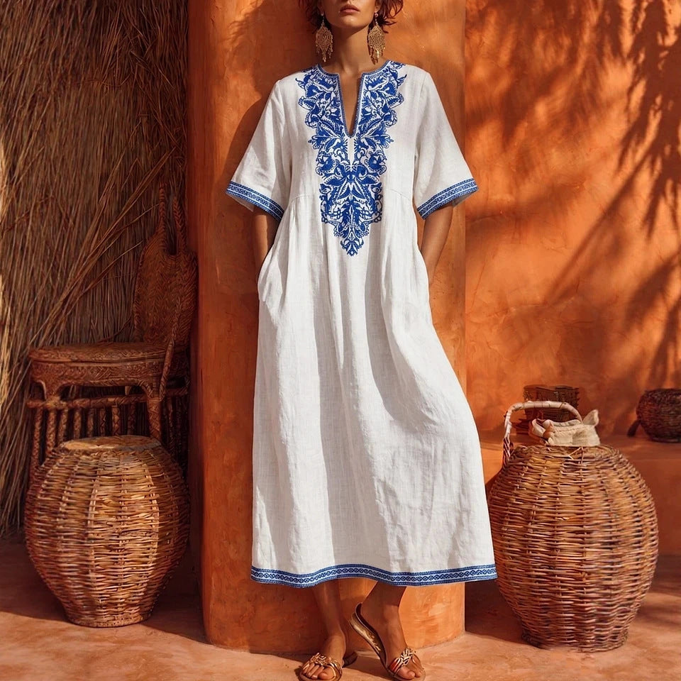 Lillian | Women's V-Neck Embroidered Bohemian Floral Dress