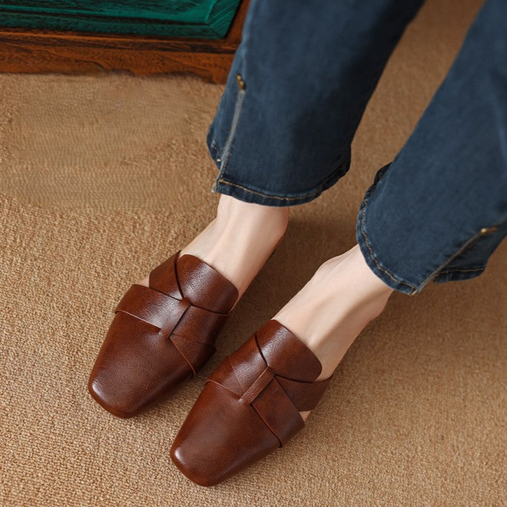Women's Square Toe Leather Mules