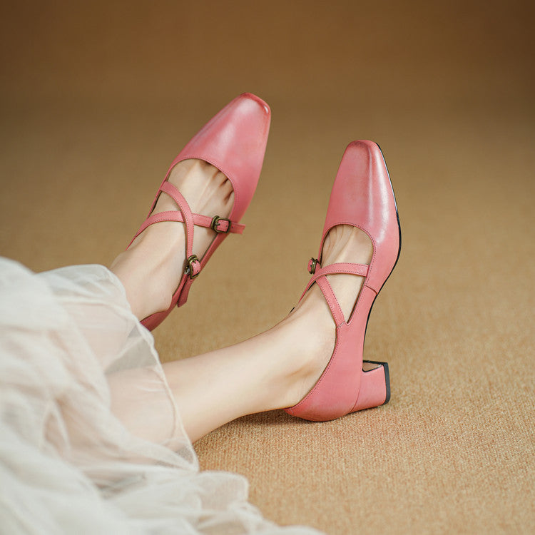 Women's Mary-Jane Leather Heels