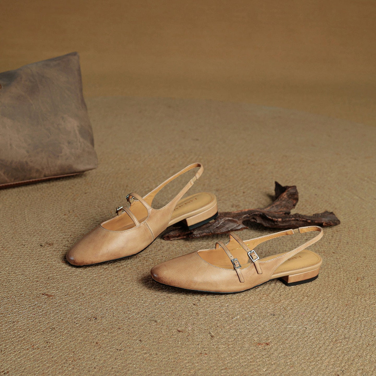 Women's Leather Slingback Mary Jane Flats