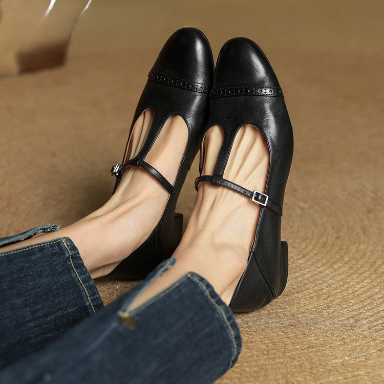 Women's T-Strap Leather Mary Janes