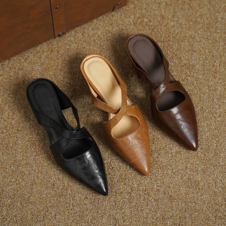 Women's Cross-Strap Leather Mules