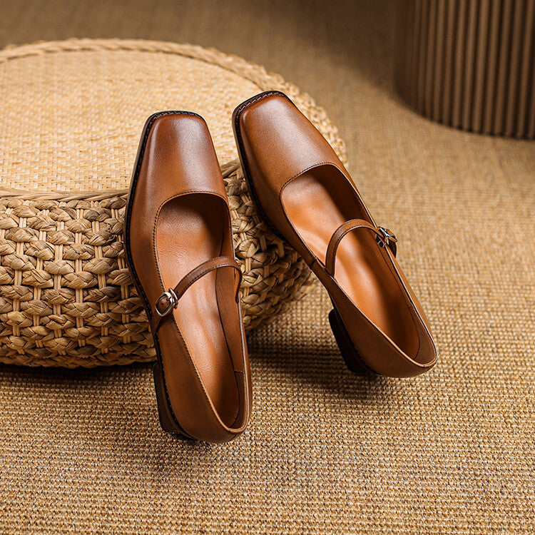Women's Strap Leather Mary-Jane Heels