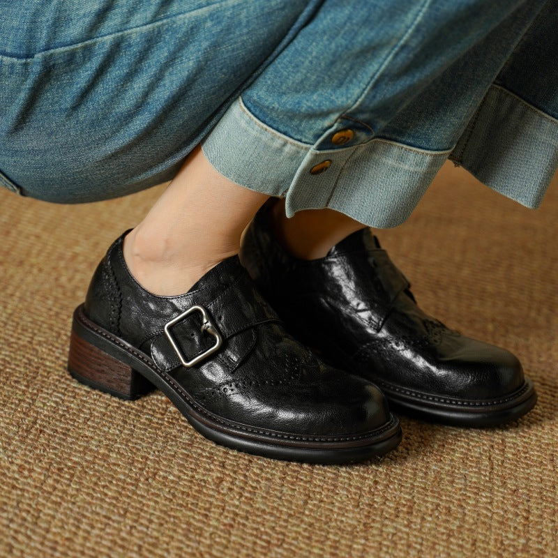 Women's Monk-Strap Leather Brogues