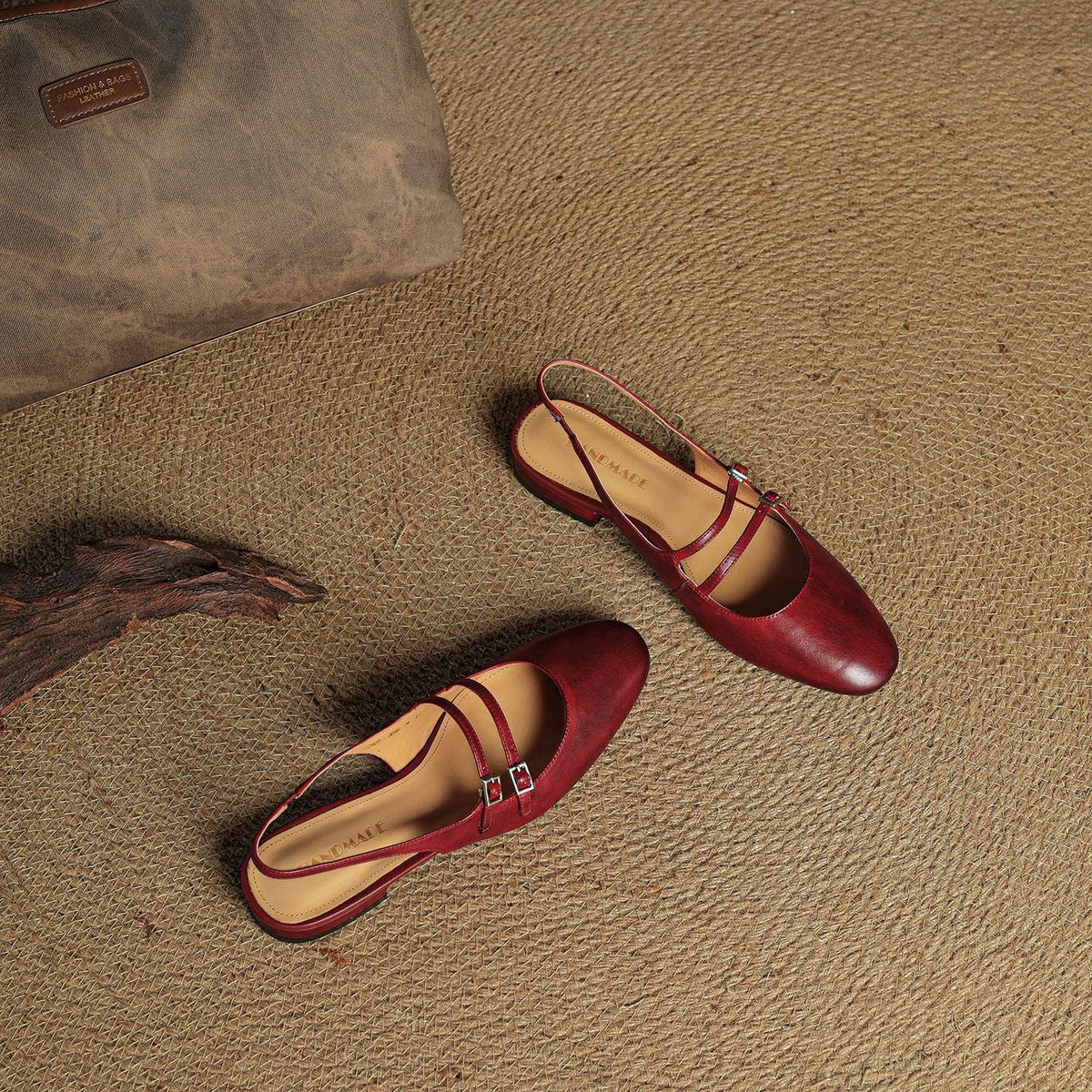 Women's Leather Slingback Mary Jane Flats